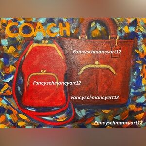 Painting original acrylic painting on 9 by 11 canvas vintage Coach bags fans